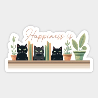 Happiness is cats, books & plants Sticker